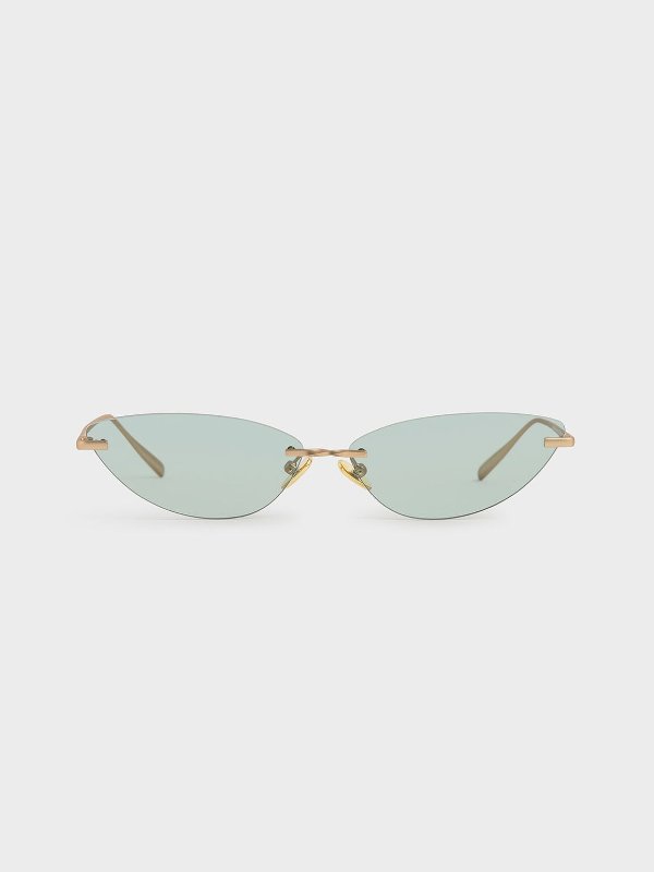 Green Rimless Cat-Eye Sunglasses