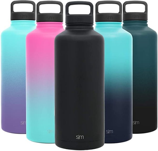 84 Ounce Summit Water Bottle - Large Stainless Steel Half Gallon Flask +2 Lids - Wide Mouth Double Wall Vacuum Insulated Black Leakproof - Midnight Black