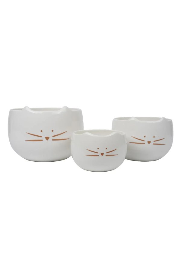 猫脸陶瓷花盆 - 3 件套