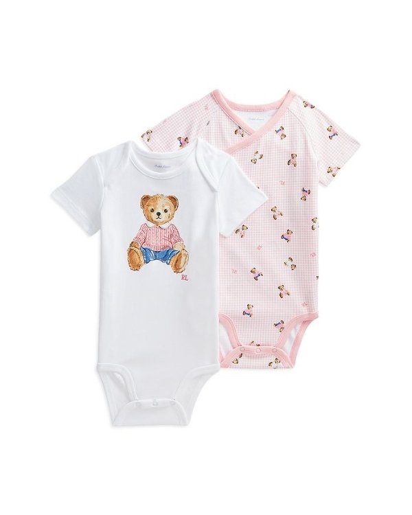 Girls' Polo Bear Cotton Bodysuit, 2 Pack - Baby