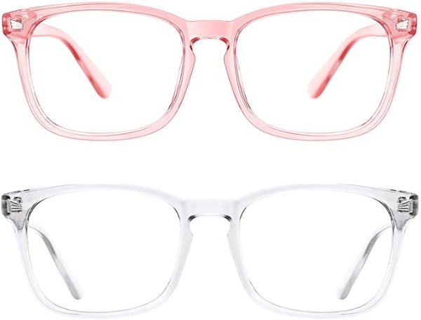 防蓝光护目平光眼镜 2副 粉+透明