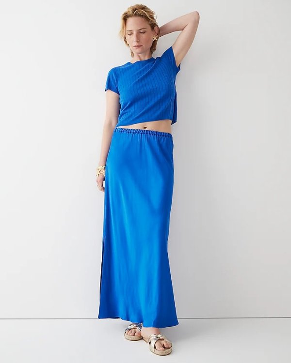 Pull-on maxi skirt in luster crepe