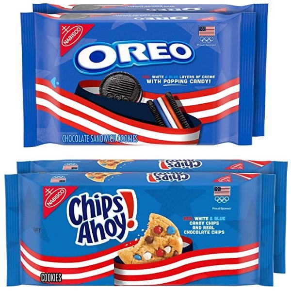 Team USA OREO Chocolate Sandwich Cookies & Team USA CHIPS AHOY! Chocolate Chip Cookies Variety Pack, 4 Packs