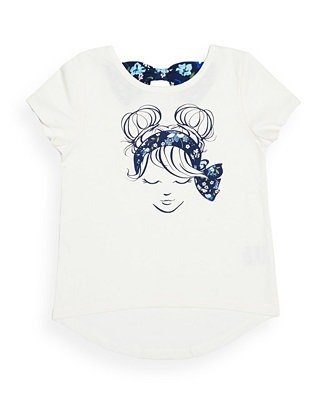 Little Girls Short Sleeve Graphic Bow Back T-shirt