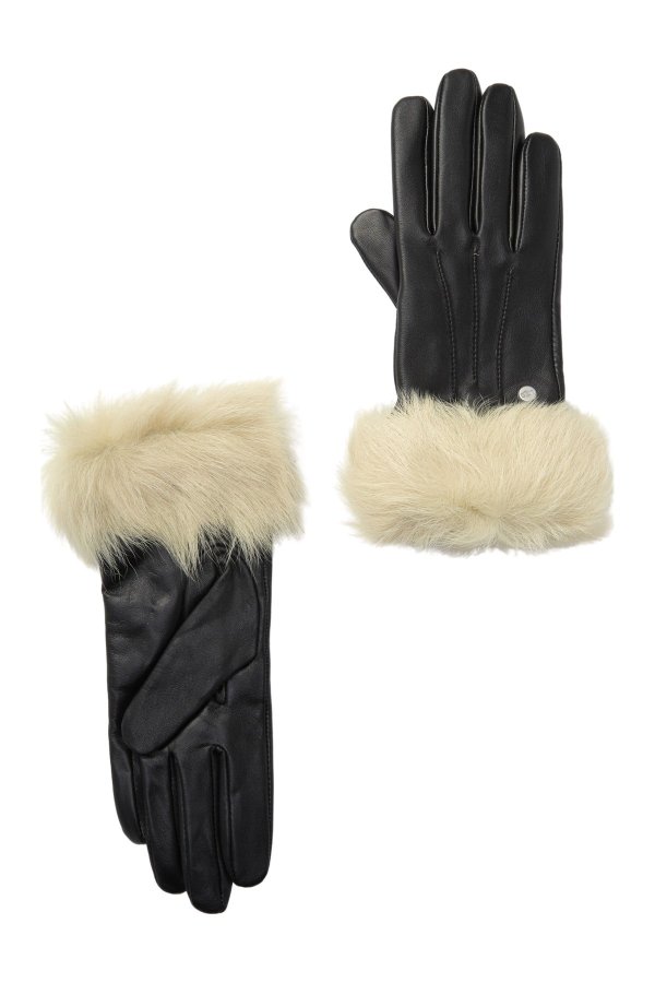 Genuine Shearling Trim Leather Gloves