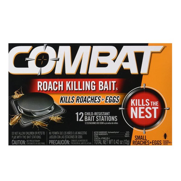 Combat Roach Killing Bait Stations for Small Roaches, Kills Roaches and Eggs, 12 Count