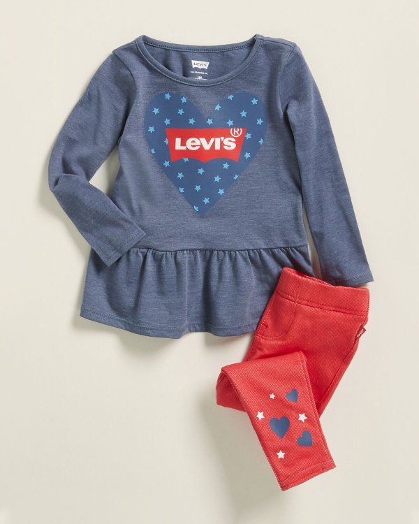 (Infant Girls) Two-Piece Heart Shirt Dress & Leggings Set
