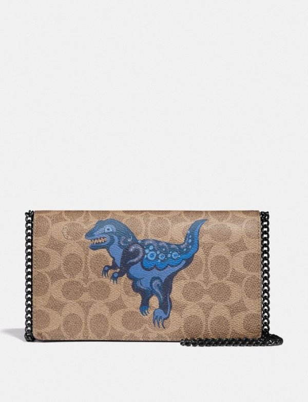 Callie Foldover Chain Clutch in Signature Canvas With Rexy by Zhu Jingyi