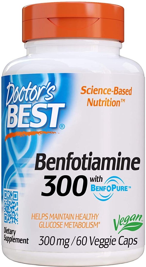Benfotiamine, Non-GMO, Vegan, Gluten Free, Soy Free, Helps Maintain Blood Sugar Levels, 300 mg, 60 Veggie Caps (DRB-00270)
