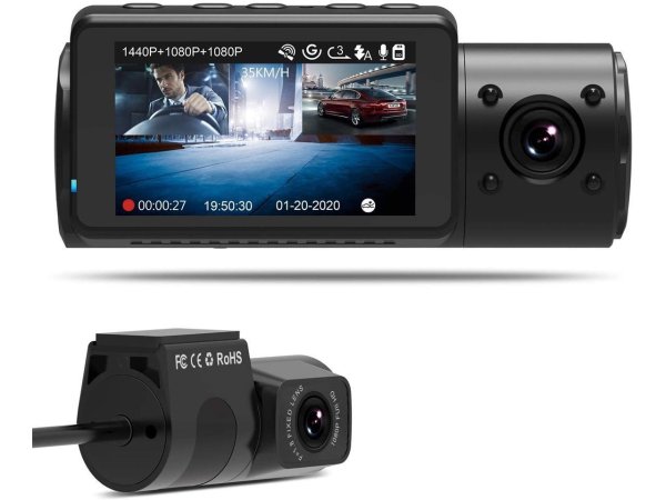 N4 Dual Dash Cam 3 Channel 1440P Front & 1080P 车载摄像头