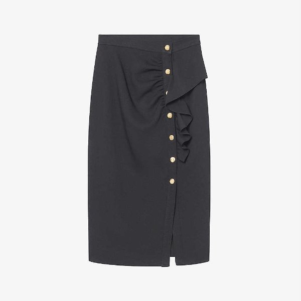 Lisandre ruffle-detail woven pencil skirt