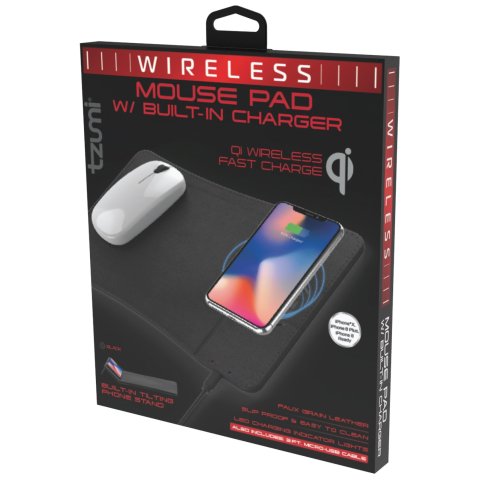 TzumiWireless Charging Pad and Rechargeable Wireless Mouse - Built-in Wireless Charging Phone Stand for all Qi-Enabled Devices