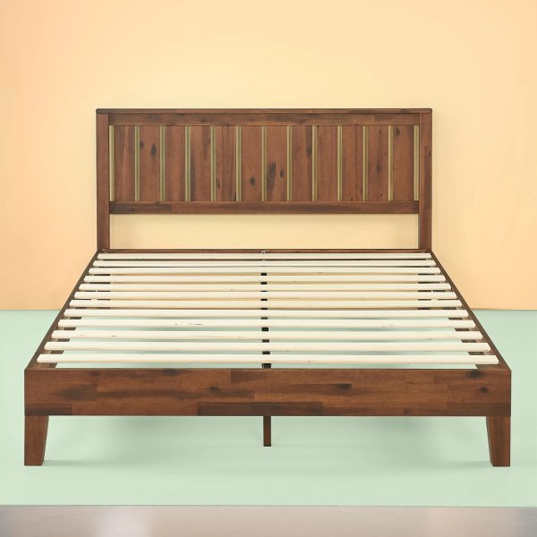 Vivek Deluxe Wood Platform Bed with Headboard - Antique Espresso
