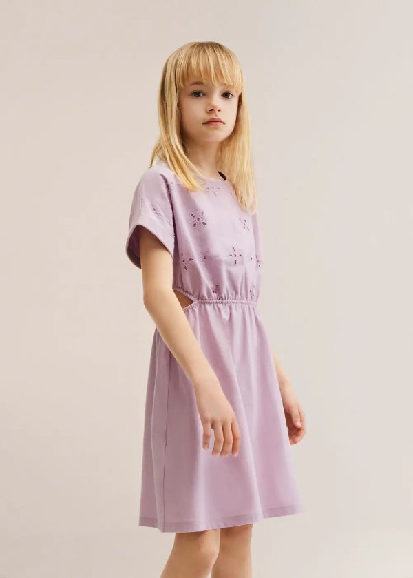 Embroidered dress with side slits - Girls | MANGO OUTLET USA