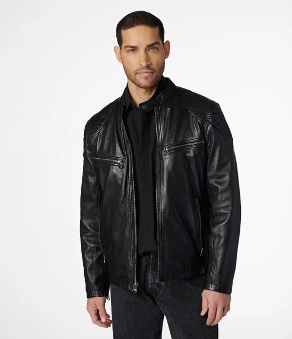 Drew Genuine Leather Jacket With Accordian Shoulder