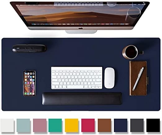 Leather Desk Pad Protector,Mouse Pad,Office Desk Mat,Non-Slip PU Leather Desk Blotter,Laptop Desk Pad,Waterproof Desk Writing Pad for Office and Home(Dark Blue,31.5" x 15.7")