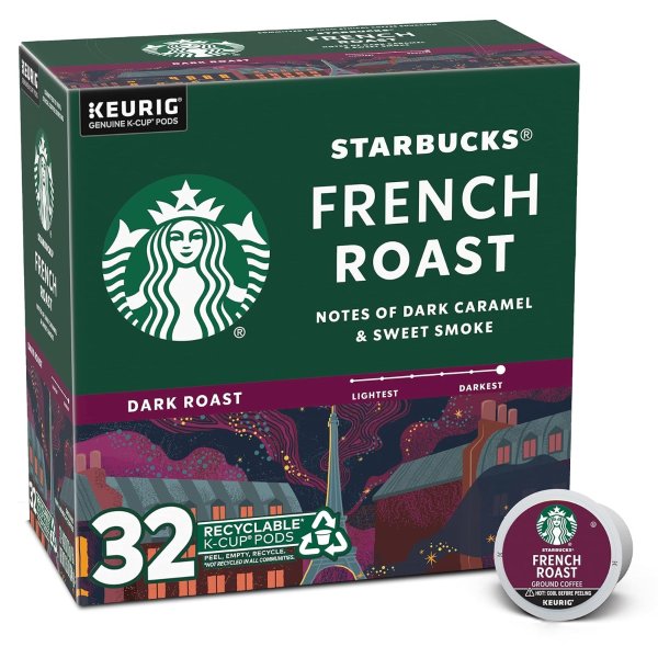 Dark Roast K-Cup Coffee Pods French Roast for Keurig Brewers 32 pods