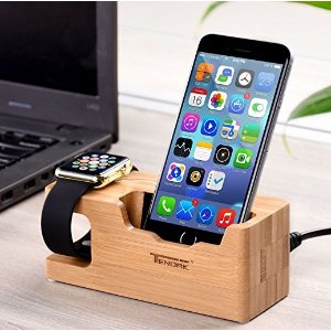 Tendak Apple Watch Charging Stand - with 3 USB Port 3.0 Hub Bamboo Wood Charging Dock Station for 38mm and 42mm iWatch & iPhone 6 6 plus 5S 5 7 7 plus and Other Smartphone