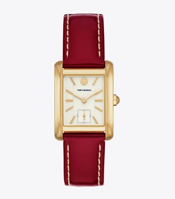 ELEANOR WATCH, RED PATENT LEATHER/GOLD-TONE STAINLESS STEEL, 25 X 36MM