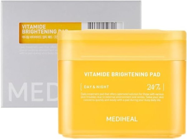 (Only Refill) MEDIHEAL Vitamide Brightening Pad - Vegan Face Hypoallergenic Pads with Niacinamide, Sea Buckthorn - Radiance Boosting Pads for Clear, Illuminating Skin 100 Pads