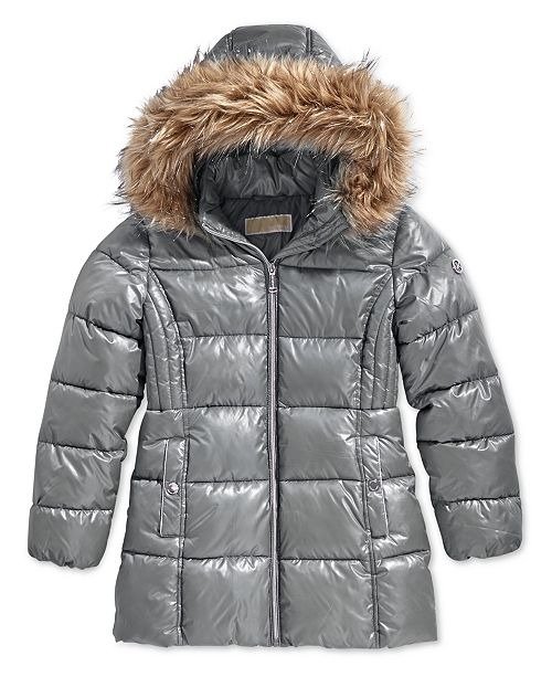 Big Girls Hooded Stadium Jacket with Faux-Fur Trim