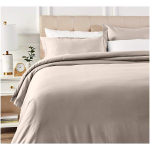 AmazonBasics 400 Thread Count Cotton Duvet Cover Set with Sateen Finish - Full/Queen, Stone Grey