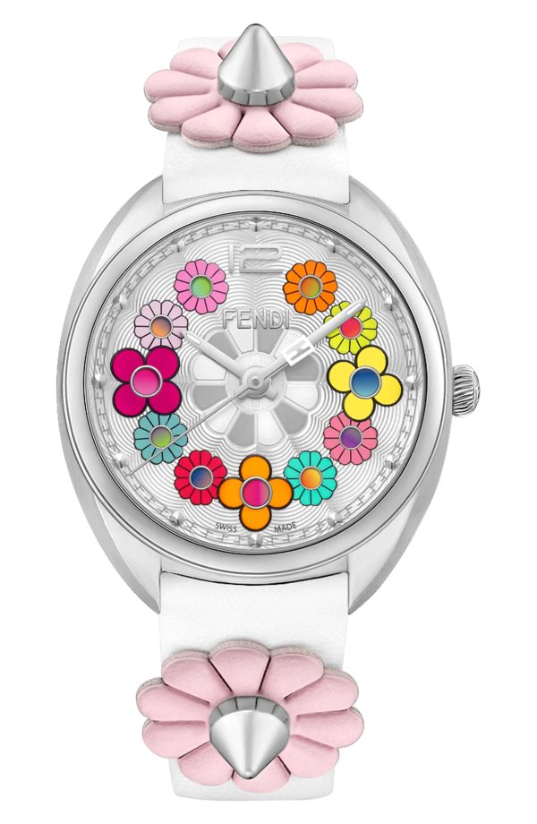 Women's Momento Floral Leather Strap Watch, 34mm