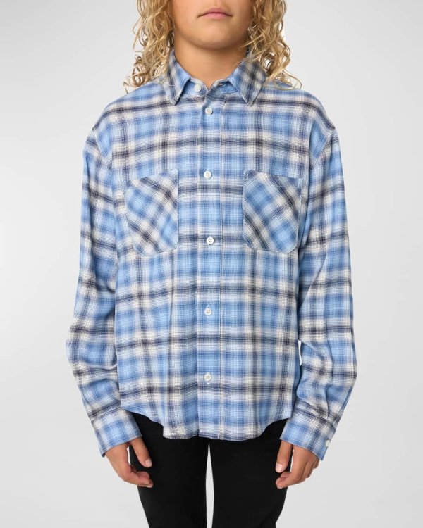 Kid's Logo-Print Flannel Shirt, Size 4-12