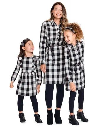 Womens Matching Family Long Sleeve Buffalo Plaid Twill Shirt Dress | The Children's Place - BLACK