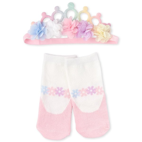 Baby Girls Flower Tiara Headwrap And Socks Set