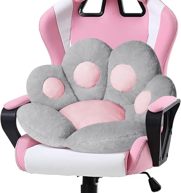 Cat Paw Cushion Kawaii Chair Cushions 31.4 x 27.5 inch Cute Stuff Seat Pad Comfy Lazy Sofa Office Floor Pillow for Gaming Chairs Room Decor Grey