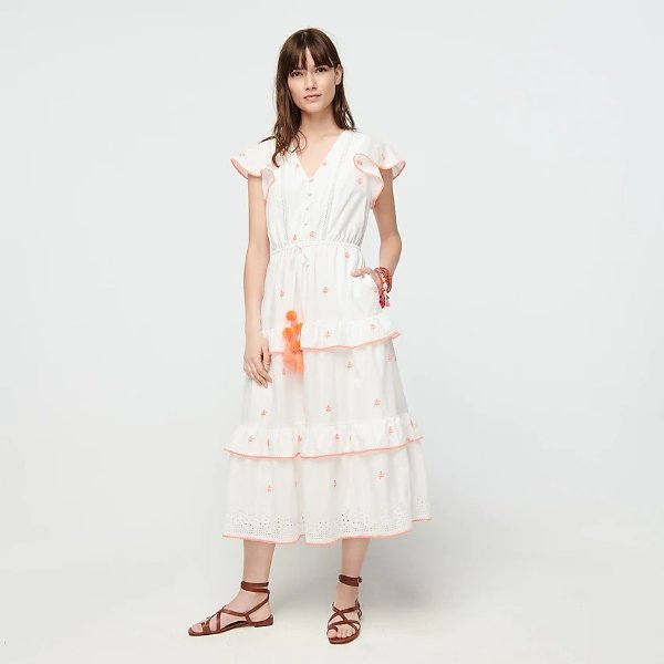 Embroidered midi dress in cotton voile