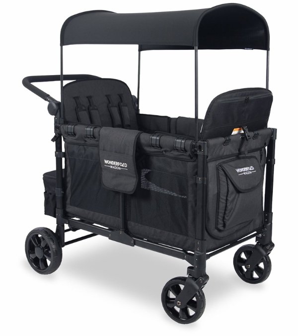 WonderFold W4 2.0 Elite Multifunctional Quad (4 Seater) Stroller Wagon - Volcanic Black