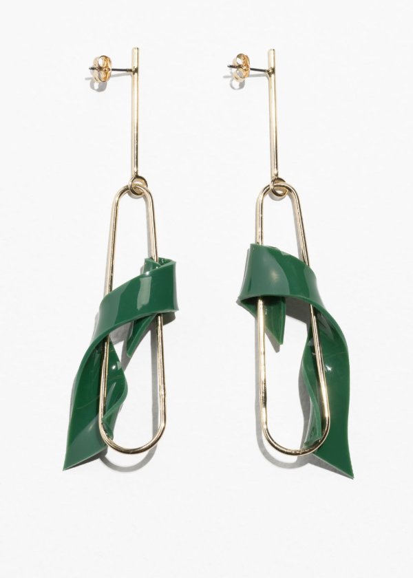Twisted Resin Hanging Earrings - Gold / Green - Drop earrings - & Other Stories US