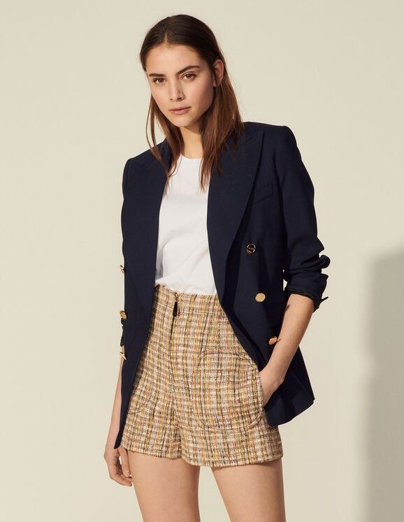 Tweed shorts with zip at the front