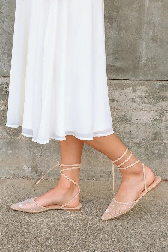 Sophiie Light Nude Suede Mesh Lace-Up Flats