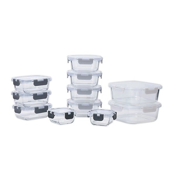 Simply Essential™ 22-Piece Glass Food Storage Set in Grey | Bed Bath & Beyond