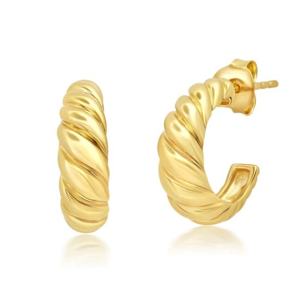 18K Yellow Gold Over Sterling Silver Vermeil Croissant Hoop Earring
