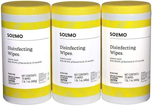 Amazon Brand - Solimo Disinfecting Wipes, Lemon Scent, 75 Wipes Each (Pack of 3)