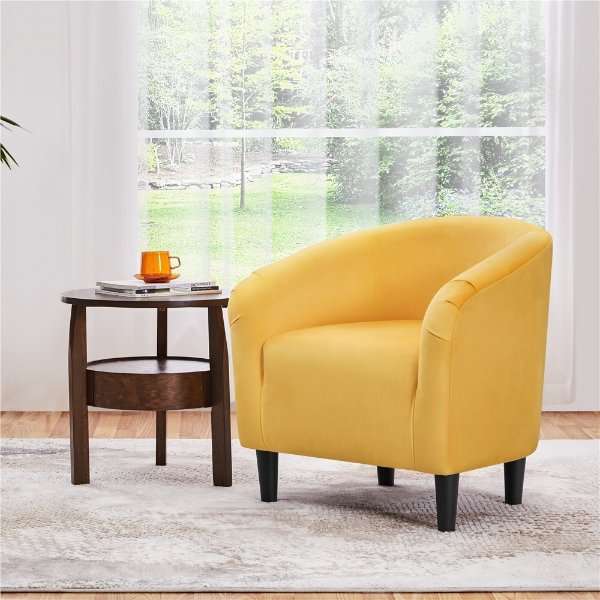 Upholstered Velvet Club Accent Chair for Living Room, Yellow