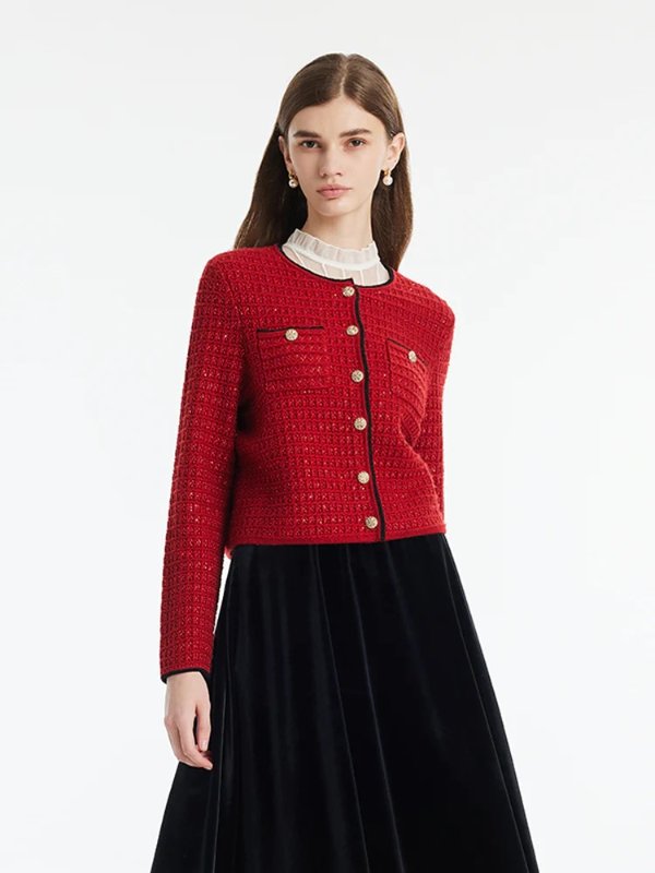 Wool-Blend Sequins Knitted Women Cardigan