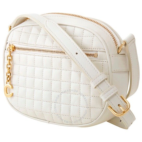 Small C Charm Quilted Calfskin Camera Bag- White