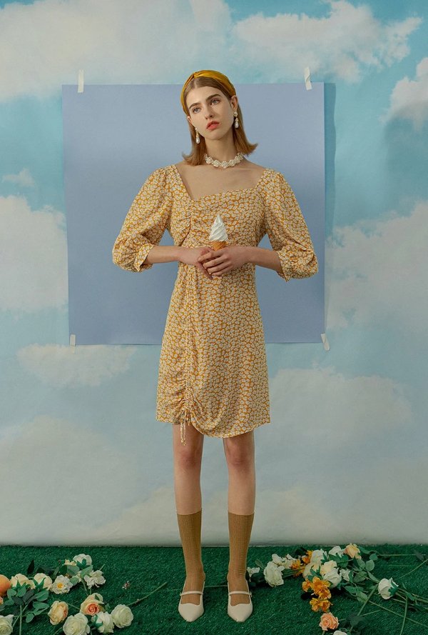 Roxy Dress - Mustard Floral