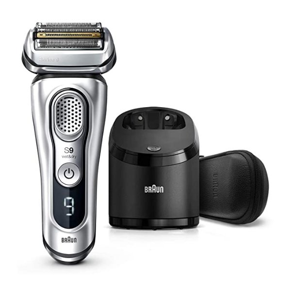 Electric Razor for Men, Waterproof Foil Shaver, Series 9 9390cc, Wet & Dry Shave, With Pop-Up Beard Trimmer for Grooming, Cleaning & Charging SmartCare Center and Leather Travel Case, Silver
