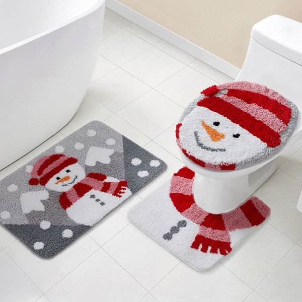 Snowman Red Holiday 3-Pc. Contour Bath Set