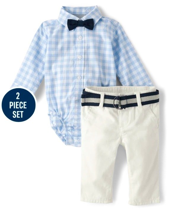 Baby Boys Dad And Me Long Sleeve Gingham Poplin Bodysuit And Twill Woven Chino Pants 2-Piece Outfit Set | The Children's Place - WHIRLWIND