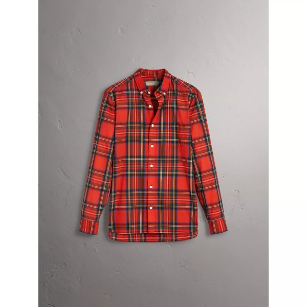 Tartan Cotton Button-down Collar Shirt in Bright Red - Men | Burberry United States