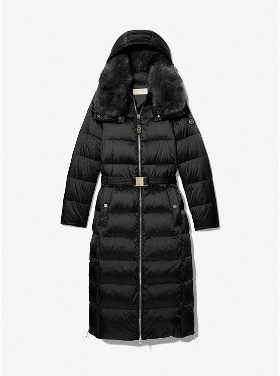 Quilted Nylon Belted Puffer Coat
