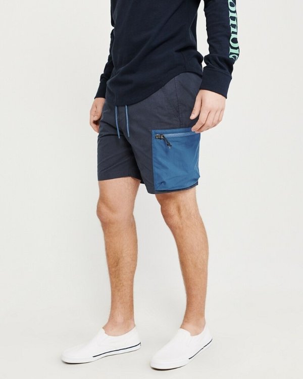 Mens Colorblock Nylon-Blend Pull-On Shorts | Mens Clearance | Abercrombie.com