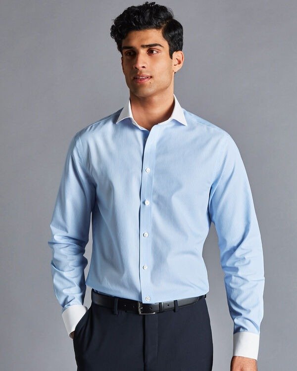 details about product: Spread Collar Non-Iron Bengal Stripe Winchester Shirt - Sky Blue